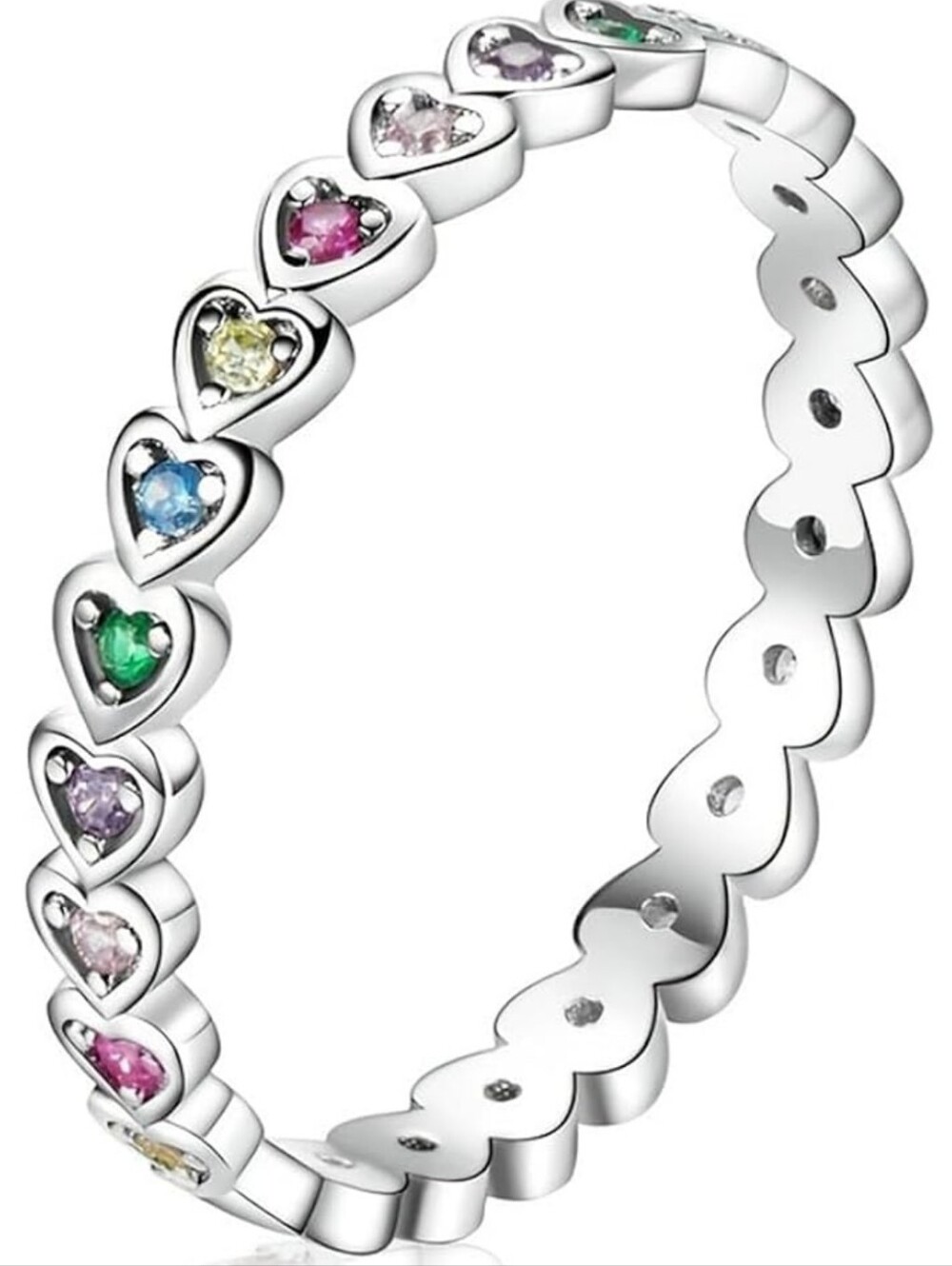 Gold Plated Multicolor Heart Eternity Ring Size 7